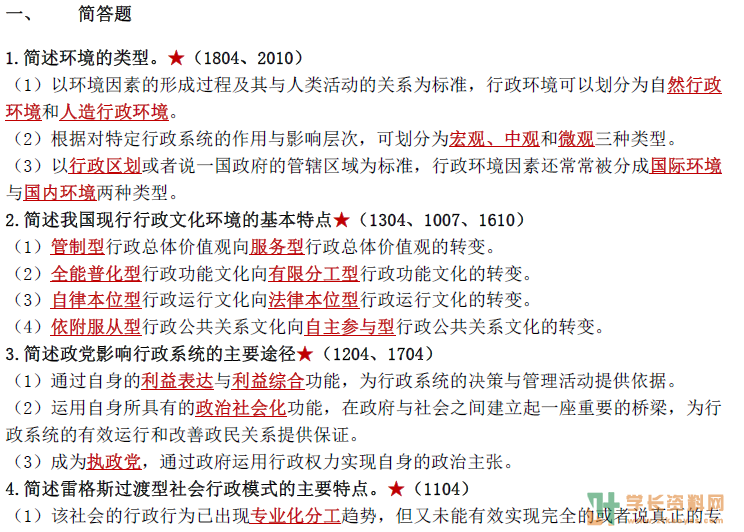 行政管理学自考密训考前押题下载120402行政管理本科小抄(全国)
