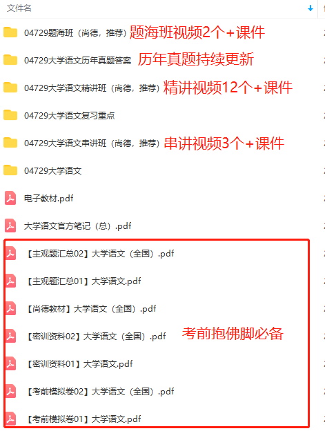 自考大学语文百度云网盘04729视频+课件+电子版教材+复习资料+真题下载