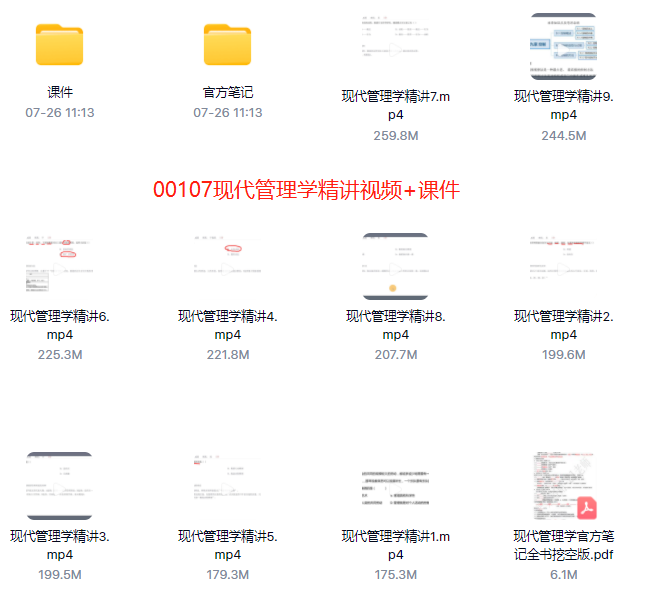 00107现代管理学自考精串讲视频+课件+真题百度网盘下载