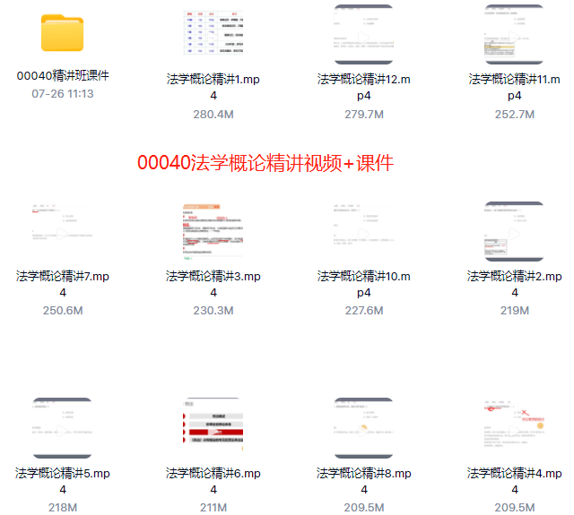 00040法学概论自考精串讲视频+课件+真题百度网盘下载