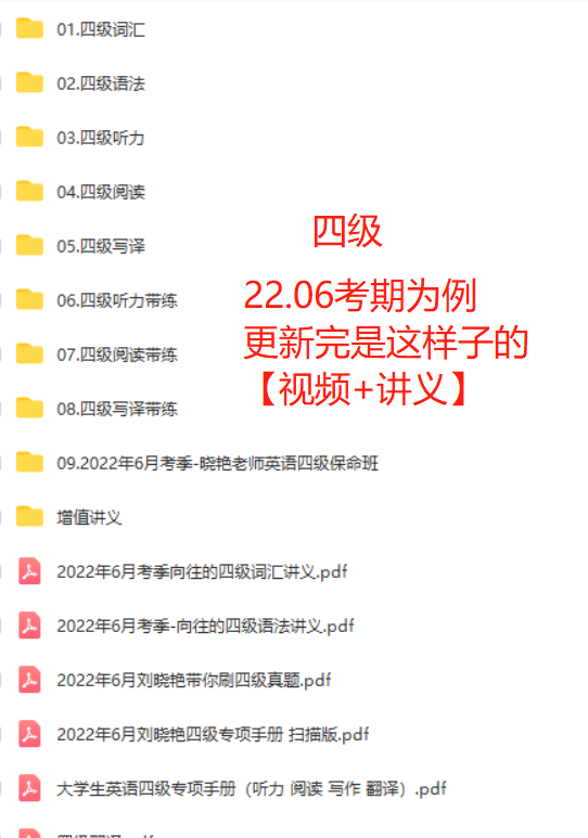 2022年12月考期刘晓艳四六级英语保命班网课百度网盘视频+讲义