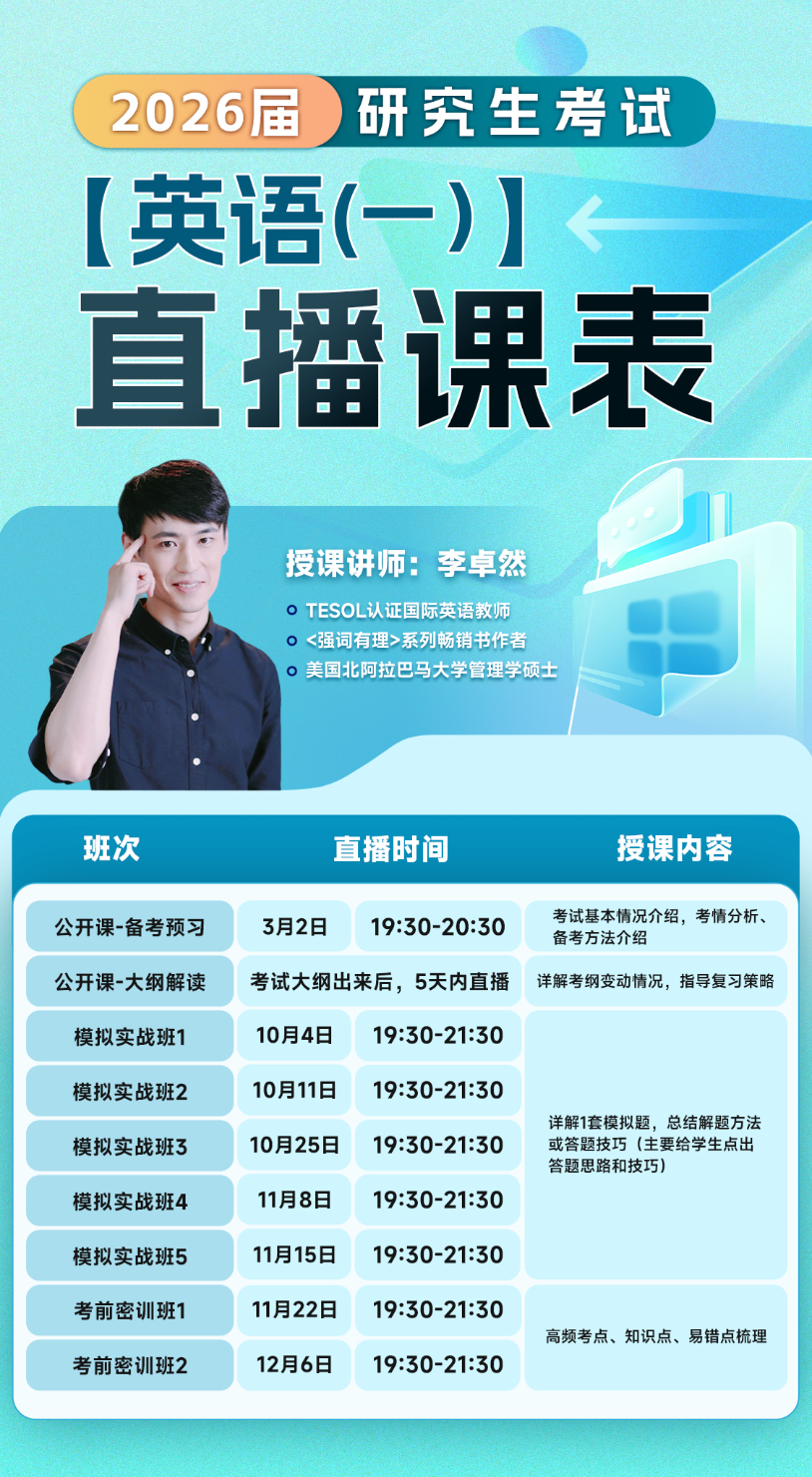 李卓然考研英语推荐优课必过网校